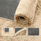 Fluffy Beige Bedroom Area Rug: Ultra Fluffy Non-Slip Floor Carpet for Bedroom Living Room Nursery Playroom, Soft Shaggy Rug Home Decor (Beige 5x7 Feet)
