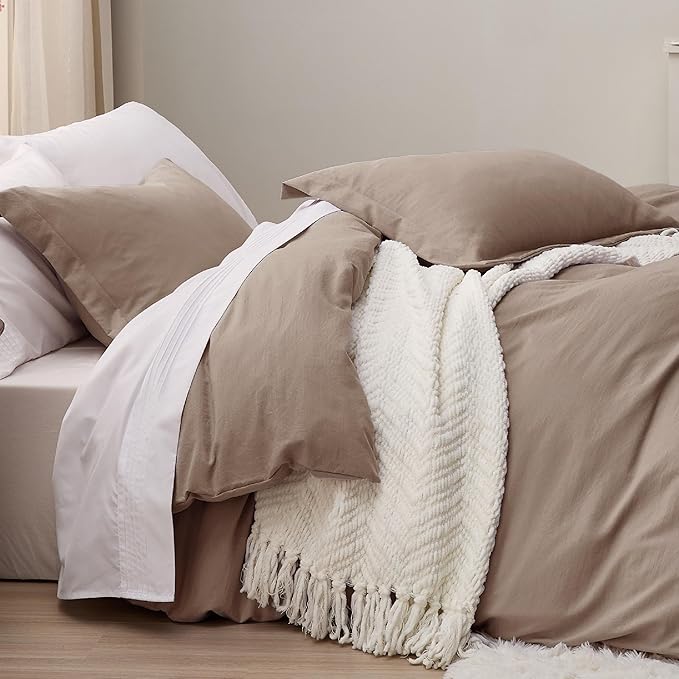 Bedsure Khaki California King Duvet Cover - Prewashed Cotton-Like Extra Soft Bedding Set, Includes 1 Cal King Duvet Cover 104x98 Inches with Zipper Closure & 2 Pillow Shams, Comforter Not Included