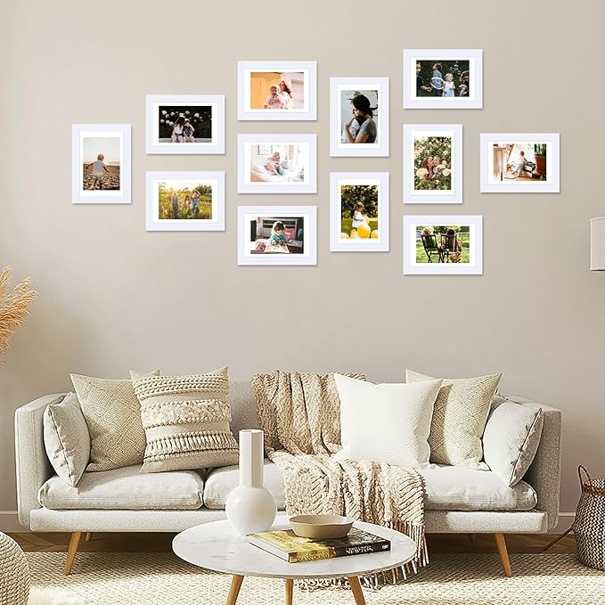 12 Packs 4x6 Picture Frames Bulk, Display 3.5x5 with Mat or 4x6 Without, White Gallery Frame Set, 4 by 6 Frames Bulk Set of 12, Collage Wall Decor Photo Frame Set for Wall and Tabletop, White