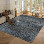 RUGSURE Washable Area Rug - 1/6 Thick - Stain & Water Resistant Non-Slip - Resistant Rug for Living Room, Bedroom, Nursery, Pet & Child Friendly, Vintage Charm Area Rugs (Darkgrey+Bule, 4' x 6')
