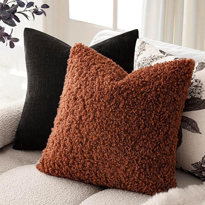 Foindtower 2 Pieces 20x20 Inch Hazel Brown,Faux Fur Throw Pillow Cover Accent Sherpa Furry Pillow Covers Fuzzy Soft Pillowcases Cozy Sheepskin Decorative Fleece Cushion Case for Bed Couch Living Room