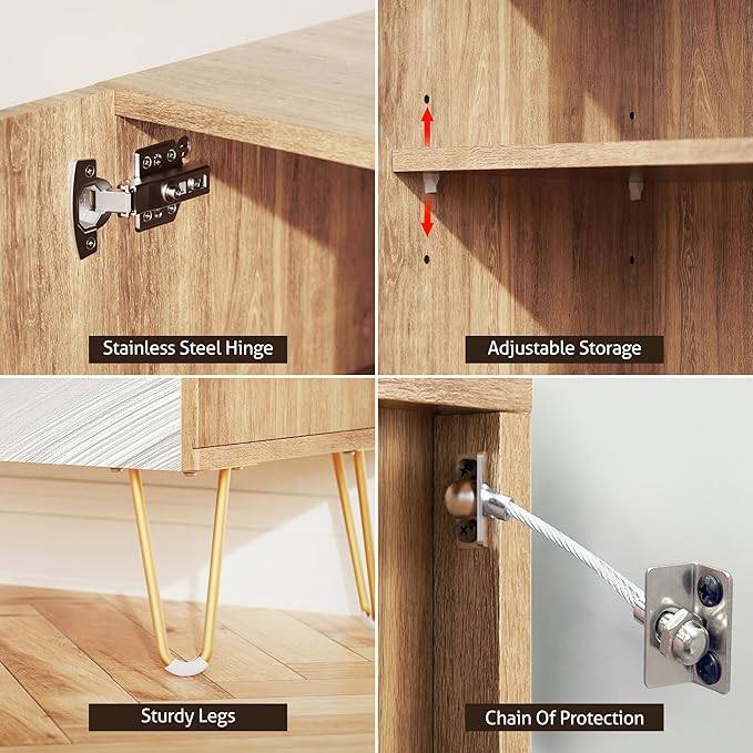 SIGNWIN Sideboard Buffet Cabinet, Kitchen Storage Cabinet with 2 Doors, Gray & White Paint Stroke, Cupboard Console Table for Dining Room - 35" L x 18" W x 29" H