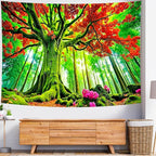 Delur Forest Tapestry Tree of Life Green Landscape Rainforest Wall Hanging Tapestry Colorful Mystical Nature Spiritual Psychedelic Headboard for Bedroom Living Room Home Decor (51.2" x 59.1")