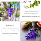 Handmade Glass Purple Grape Figurine Collectibles Crystal Fruit Ornament Decoration Art Glass Grape Miniature for Home Office Birthday for Mum