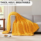 L'AGRATY Chunky Knit Blanket Throw: 72''x84'' Chenille Chunky Knitted Throw Blanket for Bed Couch - Handmade Thick Big Cable Knit Blanket - Large Chunky Crochet Rope Blanket for Home Decor(Yellow)