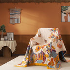 Boho Throw Blanket Twin Size, Soft Cozy Cotton Muslin Quilt Blanket for Bed Decor, Floral Patterned Couch Sofa Chair Cover, Vintage Farmhouse Cottage Tapestry Woven Blanket, Yellow&Blue