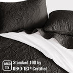Exclusivo Mezcla Quilt Set Oversized King Size with 2 Pillow Shams, Lightweight Black Quilts with Vintage Damask Pattern, Soft Cal King Bedspreads Coverlets Bedding Set for All Seasons