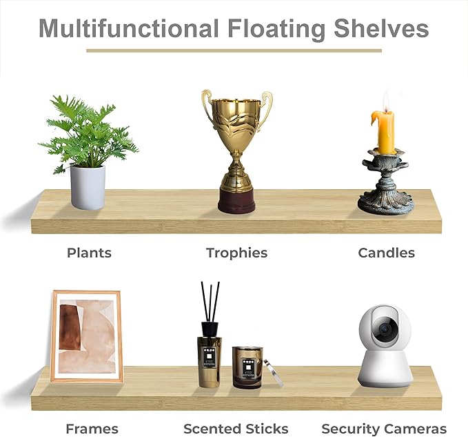 Sorbus Floating Shelves for Wall - 35 Inch Long Bathroom Shelves, Wall Decor for Bedroom, Kitchen, Living Room & Book Storage - Mounted Floating Shelf with Invisible Brackets (Maple Wood, 3 Pack)