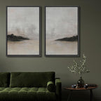 SIGNFORD Framed Canvas Print Wall Art Set Misty Horizon Soft Neutral Toned Landscape Illustration Modern Art Decorative Nordic Nature for Living Room, Bedroom, Office - 24"x36"x2 Black