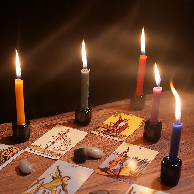 Black Spell Candle Holders 10 PCS, KSWING 1/2 Inch Diameter Ceramic Chime Ritual Candlestick Holders, Great for Casting Meditation Rituals Prayer Birthdays Altar Vigil Witchcraft Wiccan Supplies