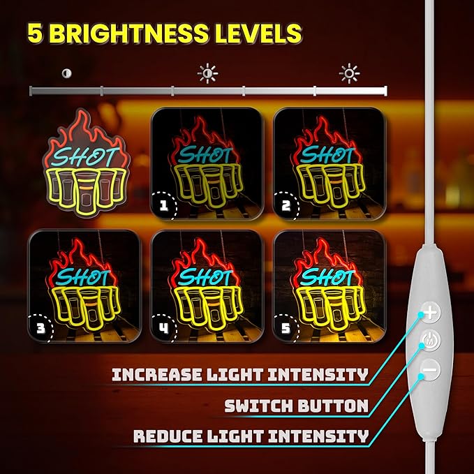 Shot Neon Signs for Wall Decor, Bar Neon Sign, Dimmable Acrylic LED Lights for Home Bar Pub Club Bistro Man Cave Restaurant Party Decorations Gift