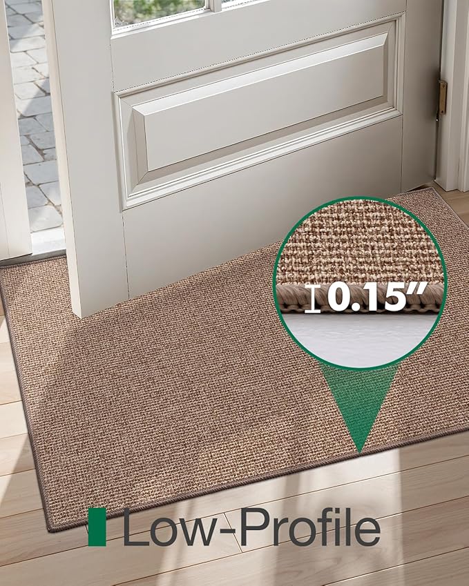 LUMI Indoor Door Mat 24"x36", Ultra Thin Low Profile Non-Slip Doormat for Home Entrance, Absorbent & Stain-Resistant Welcome Mats, Washable Entryway Mat for Front Door, Patio, Porch, Camel