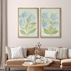 SIGNFORD Framed Canvas Print Wall Art Set Soft Hydrangea Pair Light Blue Florals with Green Leaves Illustration Modern Art Decorative Nature for Living Room, Bedroom, Office - 16"x24"x2 Natural