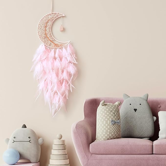 Moon Dreamcatcher Pink Crystal Tree Life Dream Catchers - Girls Children's Sweet Dreams Gift