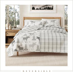 Lodge Bedspread Twin/Twin XL Size Kid's Quilt Set with 1 Sham. Cabin 2- Piece Reversible All Season Quilt Set. Rustic Quilt Coverlet Bed Set. Wilderness Collection (Moose - Grey)