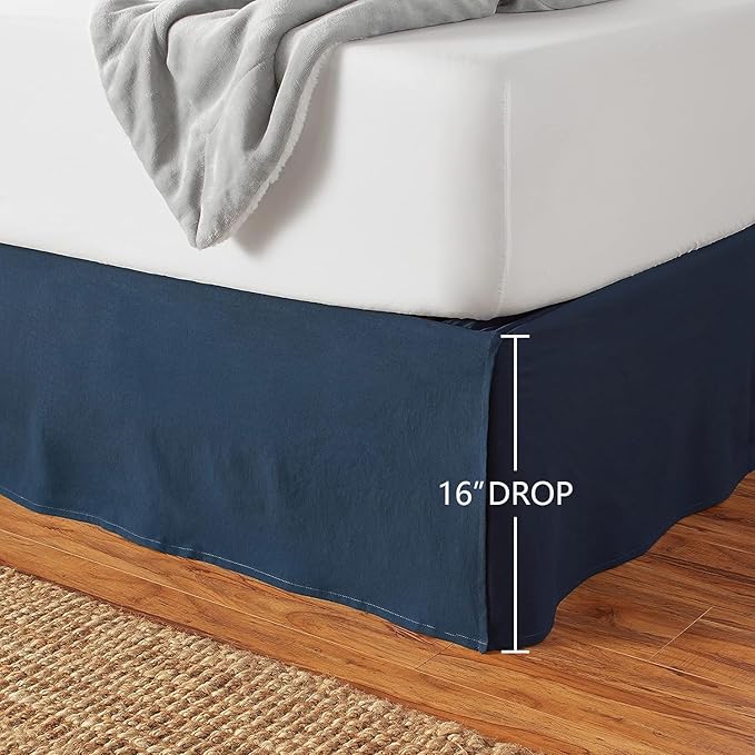Amazon Basics Lightweight Pleated Bed Skirt, Full, Navy Blue, Solid