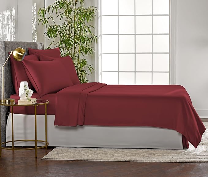 King Sheets by Pure Bamboo, Genuine 100% Organic Viscose Derived from Bamboo Bed Sheet Set, Luxuriously Soft & Cooling, Double Stitching, Lifetime Quality Promise (King, Merlot)