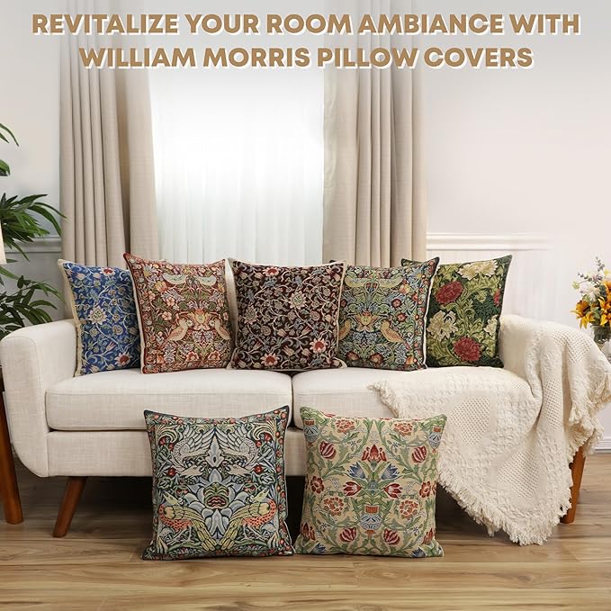 Charlotte Home Furnishings Throw Pillow Covers 16x16 in, Red Flowers Decorative Couch Pillow Cover, Boho Decor European Tapestry Cushion Cases, Living Room Cozy Home Decor, Jacquard Woven Soft Cotton