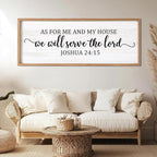 As For Me And My House We Will Serve The Lord Framed Wall Art, 40''×15'' Horizontal Positive Religious Rustic Bible Verse for Christian God Jesus Christ Prayer, Vintage Holy Catholic Scripture Decor