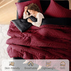MUXHOMO 5 Pieces Twin Comforter Set, Seersucker Bed in a Bag Twin Size, All Season Luxury Bedding Set with Comforter, Flat Sheet, Fitted Sheet, Pillowcase & Sham, Red & Black