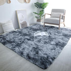 Area Rug 9x12 for Living Room - Large Shag Soft Grey Rug for Bedroom - Modern Non-Slip Plush Fuzzy Floor Carpet Tie-Dyed Dark Gray