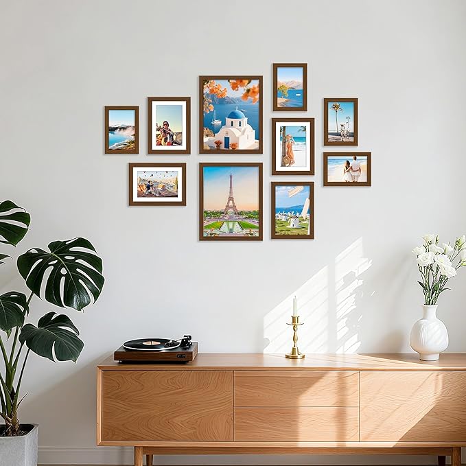 decorUhome Picture Frames Collage Wall Decor for Photo Gallery Display, Assorted Picture Frames set of 10 Including Two 8x10 / Four 5x7 / Four 4x6 for Family Wall Decor, Brown, 10 Pack