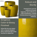 Emissary Bullet 18 in. Mustard Yellow Ceramic Round Planter (18 in. L x 18 in. W x 21 in. H) with Drainage Hole
