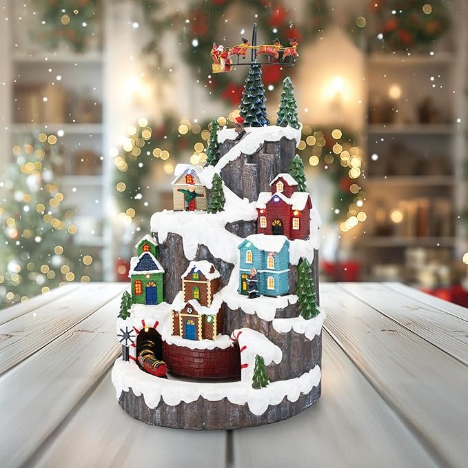 Santa Hill Town Train Mountain LED Lights Christmas Village with Motion and Sound 10" x 10" x 17.5"