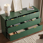 Green 7 Drawer Dresser for Bedroom, Modern Fluted Dresser with Gold Metal Handles, Wide Chest of Drawers for Bedroom, Living Room, Entryway, Hallway, 55.9" L x 15.7" D x 31.4" H