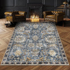 RUGSURE Washable Area Rugs - Perfect for Living Room, Bedroom, Kids Room, Nursery - Stain & Water Resistant Non-Slip, Pet & Child Friendly, Vintage Tribal Area Rugs (Navy, 5' x 7')