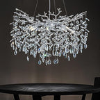 Modern Round Crystal Chandeliers, 30" Crystal Chandeliers for Dining Room,Silver Tree Branches Chandelier, for Living Room,High Ceiling,Foyer,Entryway,Kitchen Island