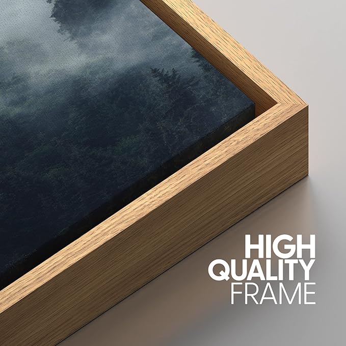 SIGNWIN Framed Canvas Print Wall Art Woodland Nursery Decor Set Misty Mountain Range Pine Tree Forest Nature Realism Decorative Rustic Chic for Living Room, Bedroom, Office - 24"x36"x3 Natural