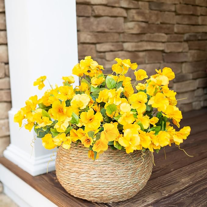 Fall Flowers Fake Flowers for Outdoors Autumn Decoration, 6 Bundles Faux Silk Hibiscus Artificial Plants Realistic UV Resistant Tropical Flowers for Outside Planter Patio, Yellow