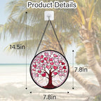 Stained Glass Window Hanging, Pink Love Heart Tree Suncatcher Hangings Beige Sun Catchers Decor for Birthday Holiday for Women, Men, Wife, Aunt, Mom 7.8 in