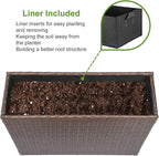 LEWIS&WAYNE Tall Planters for Outdoor Plants Handmade Wicker Large Rectangular Block Planter Box with Removable Liners Modern Planter for Indoor Outdoor Patio Deck - Brown