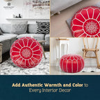 Marrakesh Gallery Genuine Leather Round Pouf Unstuffed - Moroccan Ottoman Footstool, Footrest Cover - Boho Decor - Bohemian Living Room, Bedroom, Kids Room, Gift & Wedding