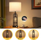 Seealle Table Lamp for Living Room Set of 2 - Copper Bedside Lamp for Bedroom with USB C+A & Outlet, Farmhouse Lamps for Night Stands, 3-Way Dimmable Touch Lamps for Living Room