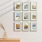 Vittanly 5x7 Picture Frames Set of 9, Shatter Resistant Plexiglass, Display 4x6 Pictures with Mat or 5x7 without Mat, Photo Frames for Wall or Tabletop, Engineered Wood, Whitemist