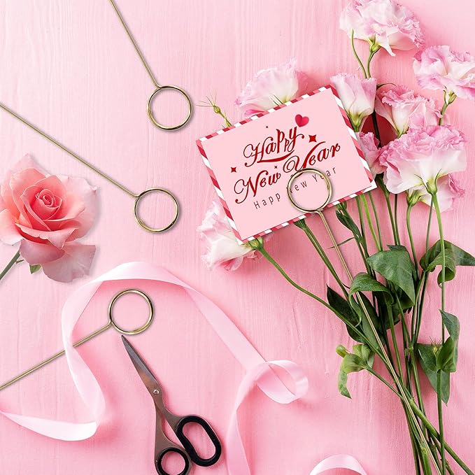 20 Pcs Floral Card Holder Picks, 12 Inch Round Picture Holders, Photo Holder Pick Stick, Gold Floral Place Card Holder, Floral Picks Clips, Photo Picture Holder for Weddin