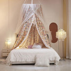 VETHIN Double Layer Princess Round Dome Canopy Bed Curtain for Girls Adults,Children Dreamy Mosquito Net,Cute Bedroom Decoration Castle Play Tent Reading Nook Canopies (Flowers/White)