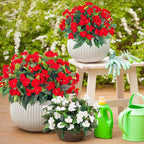 Uqueeten15.7” Fall Decorations for Home Fake Fall Flowers Fake Plants Artificial Impatiens Bouquet Flowers for Outdoors Silk Faux Flowers Impatiens Plants Decor Indoor Planters 8PCS (Red)