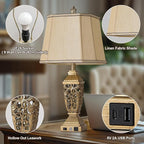 AIDENOEY 27.5“ Farmhouses Table Lamp with USB & USB-C Charging Ports, 3-Color Dimmable & Stepless Bottom Dimming, Touch Control & Switch, Vintage Bedside Lamp for Bedroom Living Room Office,(Brown)