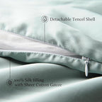 CUDDLE DREAMS Lightweight Silk Filled Comforter for Summer, Detachable Tencel Duvet Cover for Easy Care, Naturally Breathable (Celadon, King)