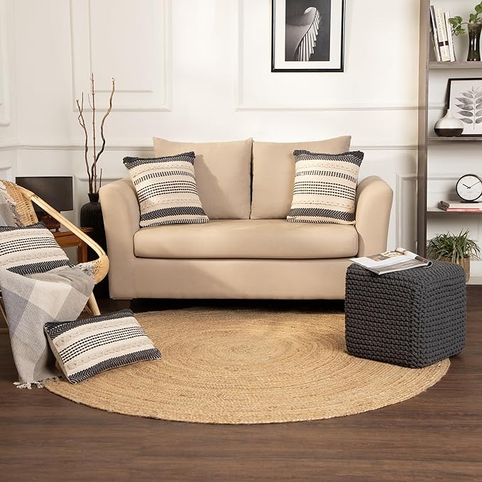 REDEARTH Cube Pouf Foot Stool Ottoman - Hand Knitted Coffee Table - Cotton Cord Boho Pouffe - Home Décor Poof - Stuffed Footrest for Living Room - Bedroom - Patio (16" x 16" x 16") - Dark Gray