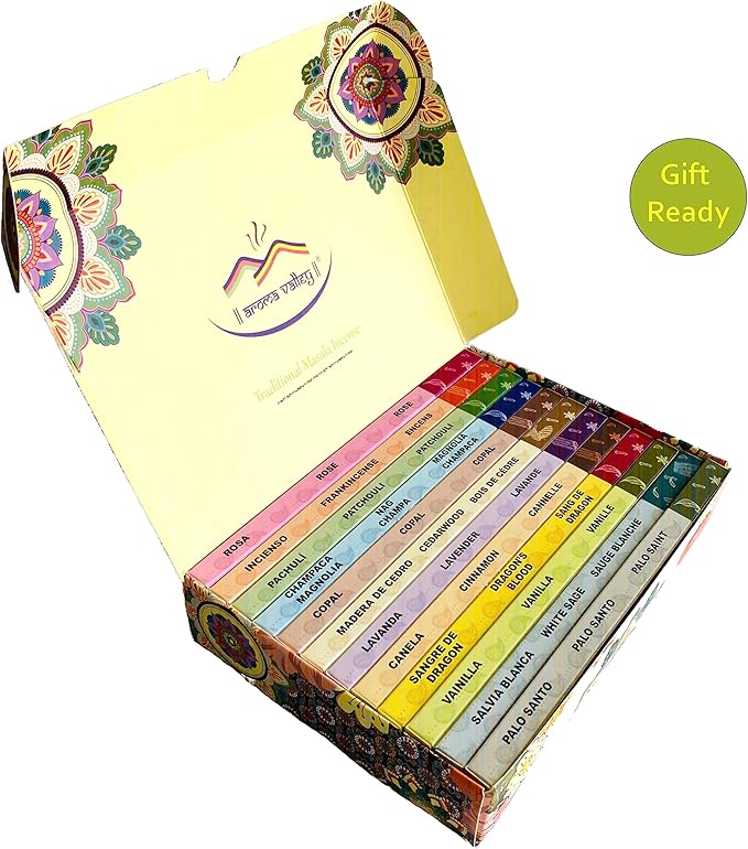 Incense Sticks Variety Pack - Traditional Hand-Rolled Masala Incense - 12 Scents - 100 Sticks - Gift Set