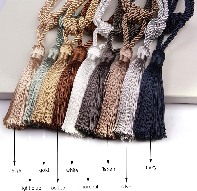 Fenghuangwu Curtain Tiebacks Tassel Tie-Backs, Rope Curtain tie Backs Handmade Curtain Holdbacks Made from Polyester (Light Blue, 4p)