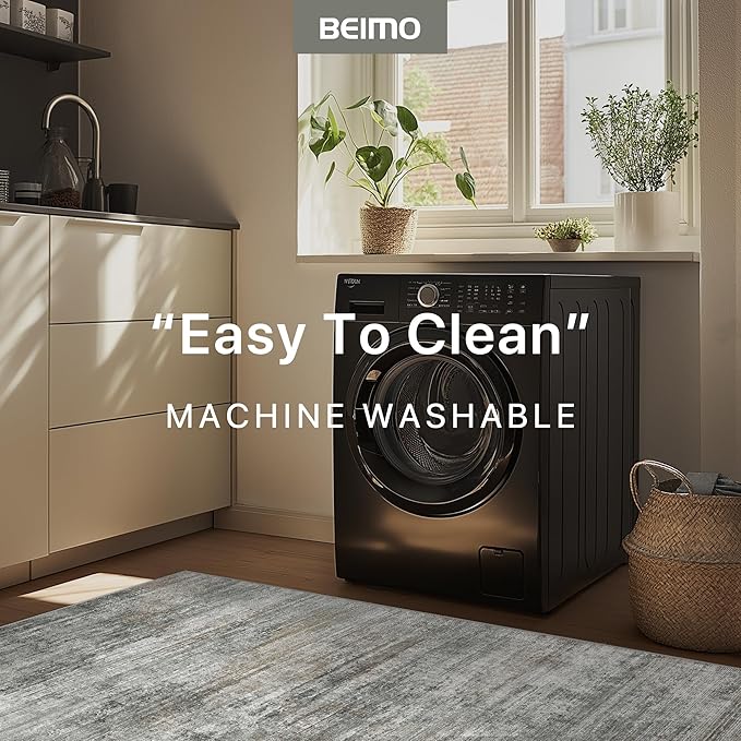 Area Rugs 9x12 for Living Room Bedroom, Modern Abstract Machine Washable Rug, Large Soft Low Pile Floor Cover with Non Slip Backing for Dining Room, Ash Gray Brown