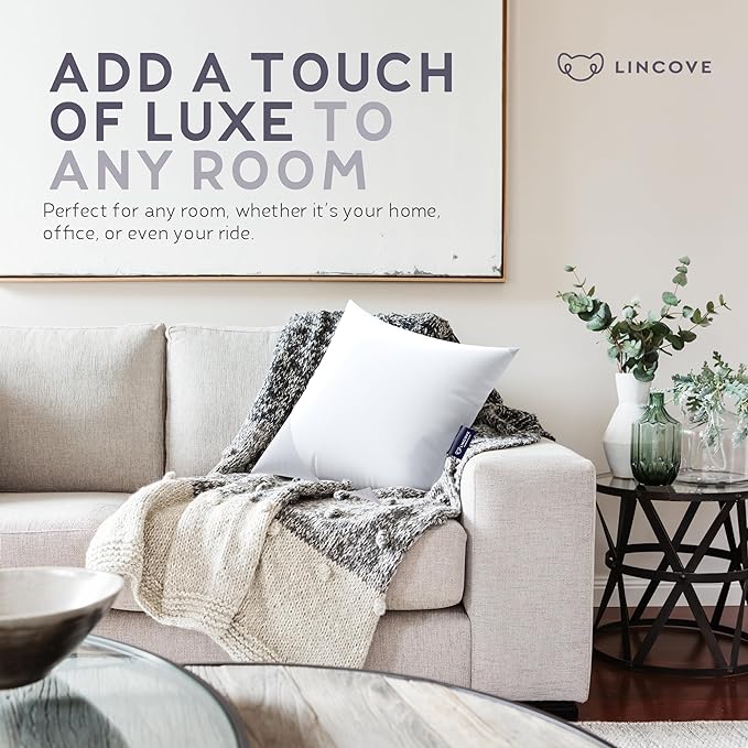 Lincove Euro Throw Pillow Insert Rectangular 12"x16" Pillow – Made in Canada, 100% Cotton Shell, Down Alternative Filling, Vegan-Friendly, Hypoallergenic - Decorative Couch Pillows, 2 Pack