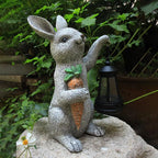 Garden Statues Rabbit Solar Lantern Outdoor Handmade Resin Statue Bunny with Cute Carrot for Patio, Yard,Mother's Day Gift Ideas (rabbit1)