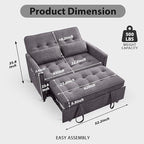 Convertible Sofa Bed, 3 in 1 Pull Out Couch, Loveseat Sleeper with Side Pocket, Living Room Sofa with Adjustable Backrest | USB Charging Port | Two Pillows | Towel Fabric | Dark Gray